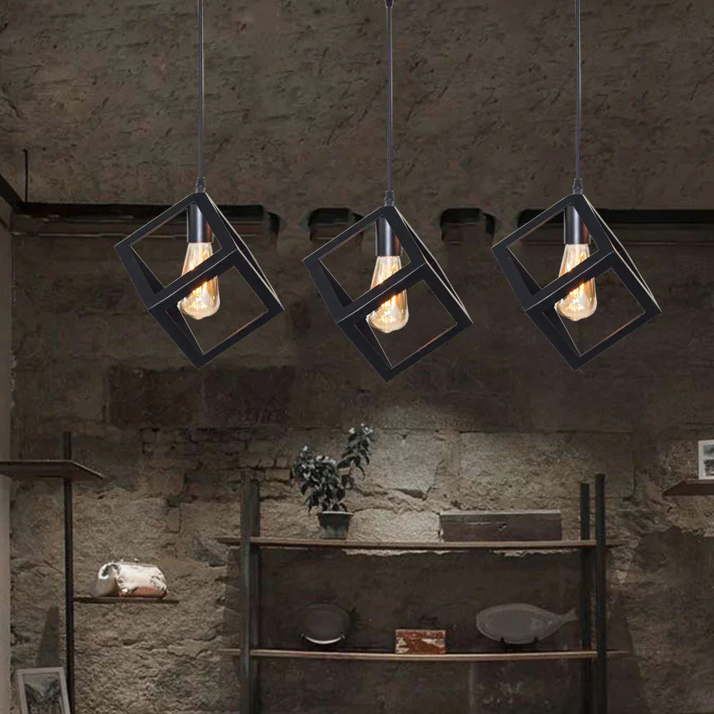 DecorBites™ Black Geometric Square Pendant Light for Kitchen Island, Bedroom, Hallway