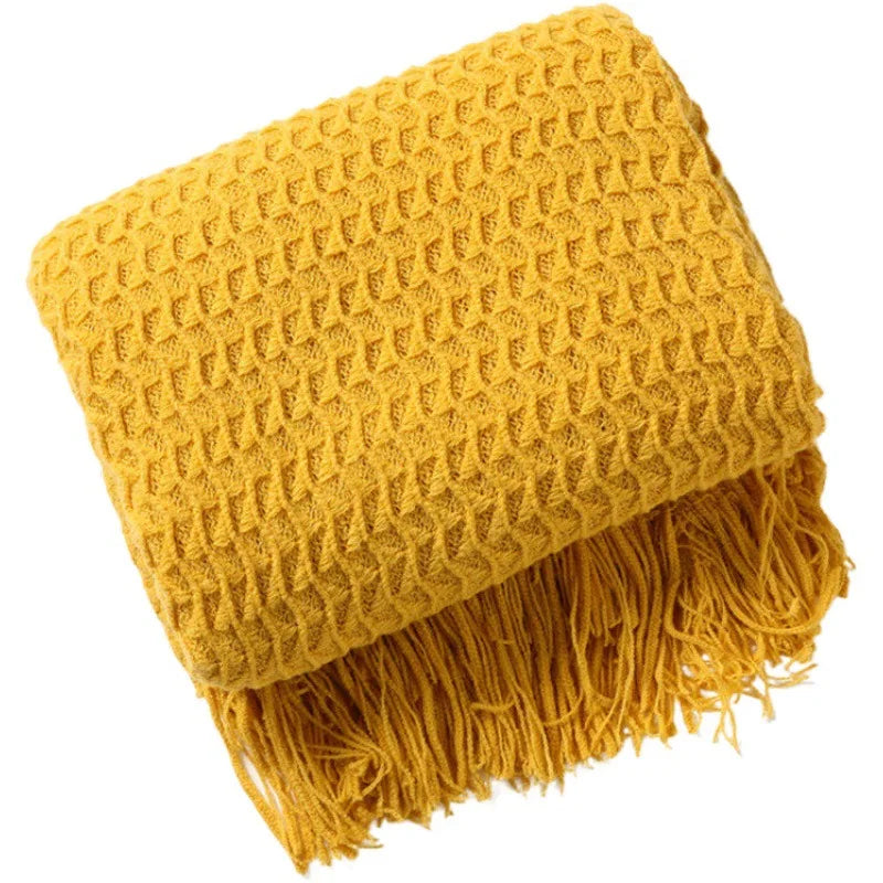 DecorBites™ Geometric Knit Sofa Blanket with Tassel - Dust-Proof Bedspread and Leisure Throw