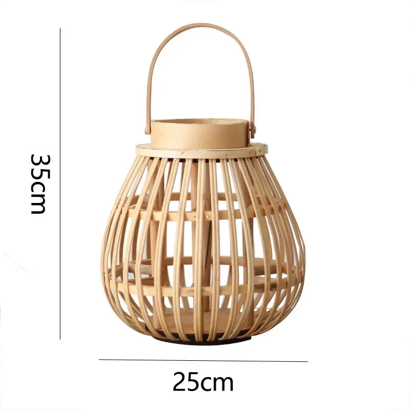 DecorBites™ Bamboo Lantern Candle Holder Vintage Nordic Style Wood Floor Decoration