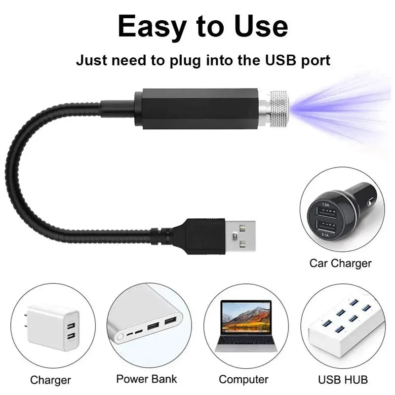 LED Car Roof Star Night Light Projector | USB Galaxy Atmosphere Lamp