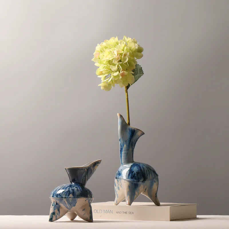 DecorBites™ Irregular Ink Pattern Ceramic Flagon Vase - Chinese Porcelain Home Decoration