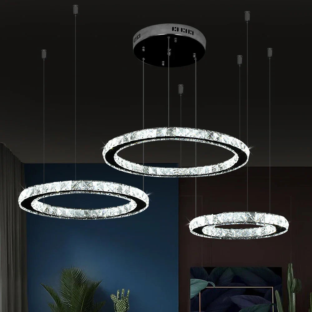 DecorBites™ Crystal LED Ring Chandelier for Luxe Living Spaces