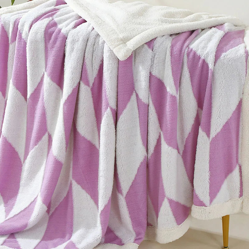 DecorBites™ Geometric Lamb Wool Blanket: Soft Multi-Purpose Sofa Cover for Autumn Winter