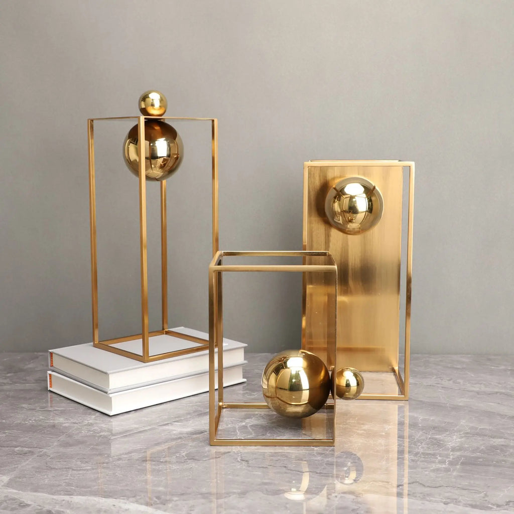 DecorBites™ Geometric Gold Frame Sculpture Decorative Figurines Metal Home Decor