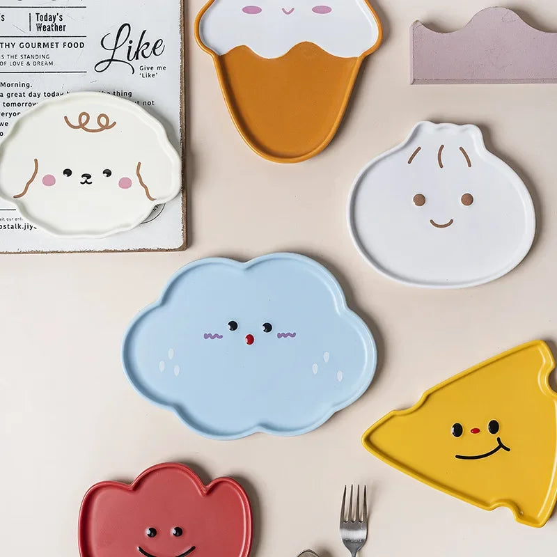 DecorBites™ Cloud Tulip Cartoon Dog Bear Ceramic Dessert Plate Cute Tableware