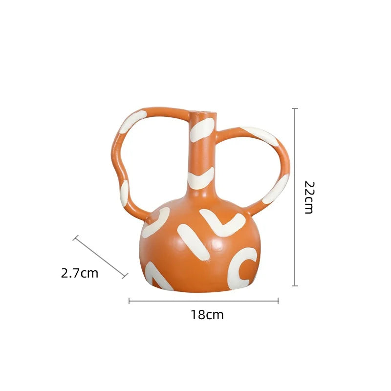 DecorBites™ Geometric Striped Vase with Abstract Handle for Home Decoration