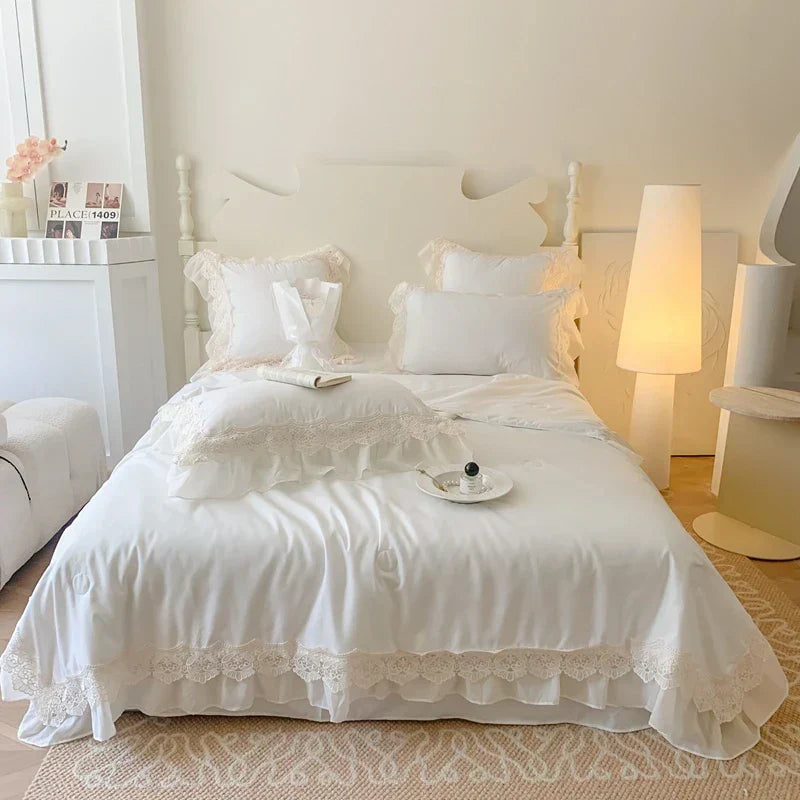 DecorBites™ French Wedding Lace Ruffles Bedding Set