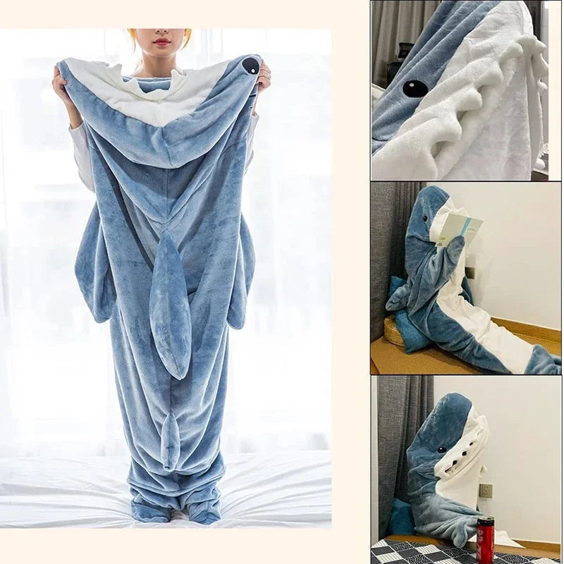 DecorBites™ Cozy Shark Blanket: Soft Flannel, Thicken, Warm Lap Sleeping Bag Pyjamas