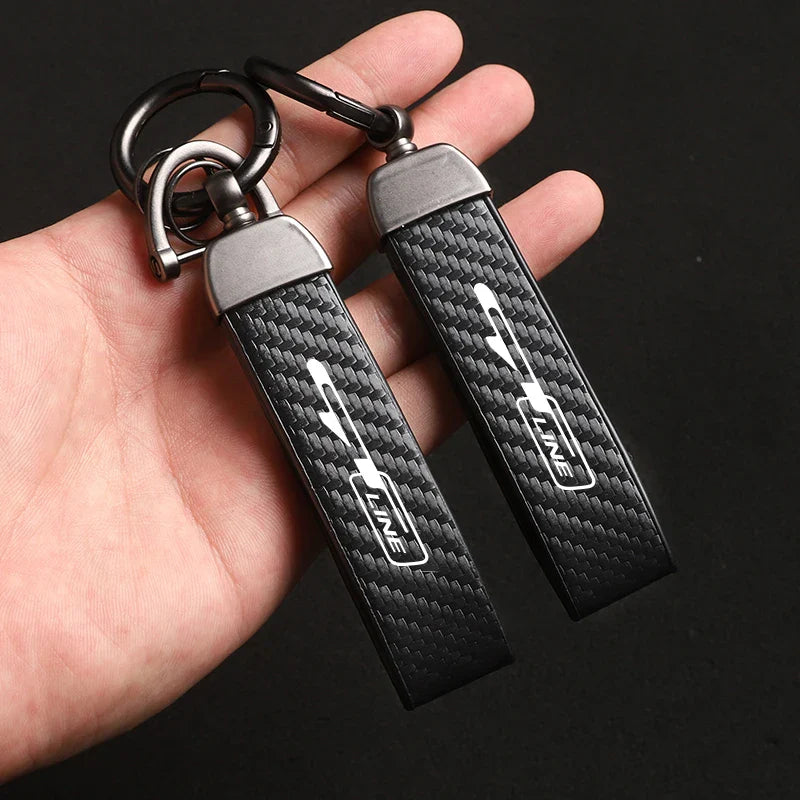 Carbon Fiber Style Keychain for KIA Models | Microfiber Leather Key Ring