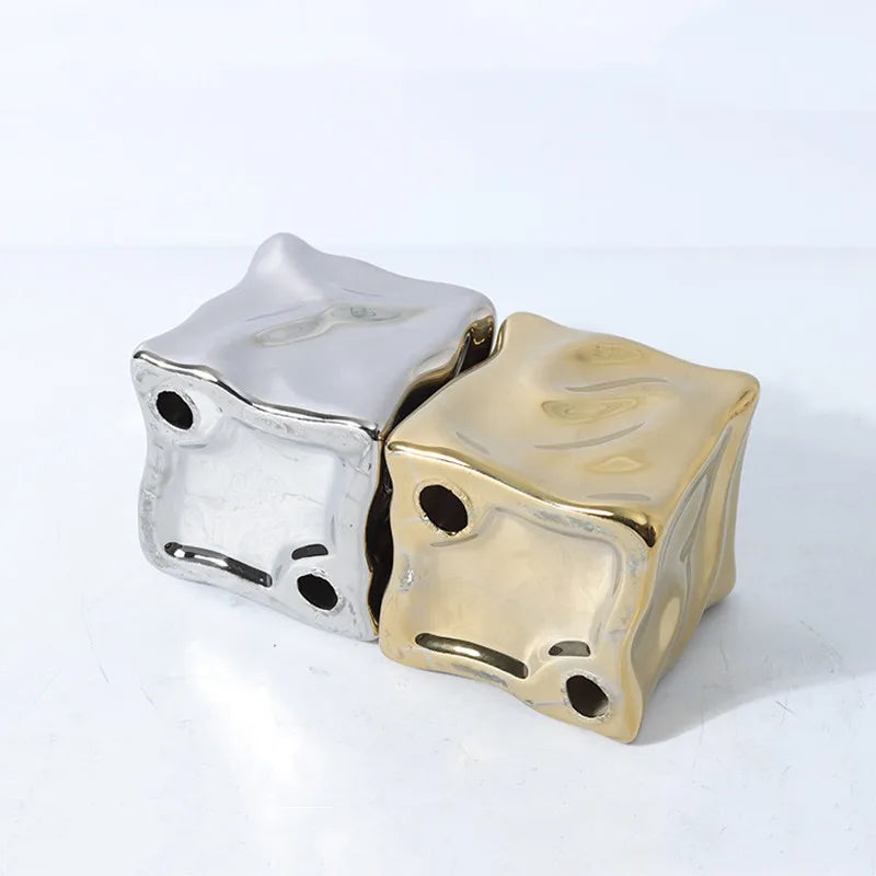 DecorBites™ Gold Ceramic Geometric Irregular Fold Pattern Decorative Figurine