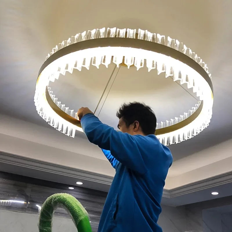 DecorBites™ Crystal LED Ring Chandelier | Modern Pendant Light Fixture
