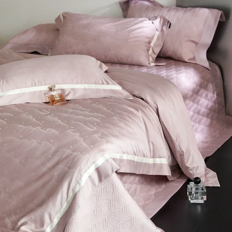 DecorBites™ Luxe Egyptian Cotton Jacquard Bedding Set: Duvet, Bedspread, Sheet, Pillowcases