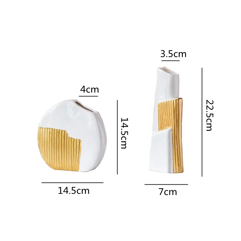 DecorBites™ Geometric Gold Striped Ceramic Vase for Flowers & Hydroponics