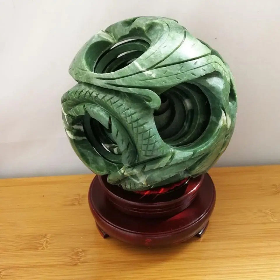 DecorBites™ Jade & Stone Dragon Phoenix Ball Set Feng Shui Decor