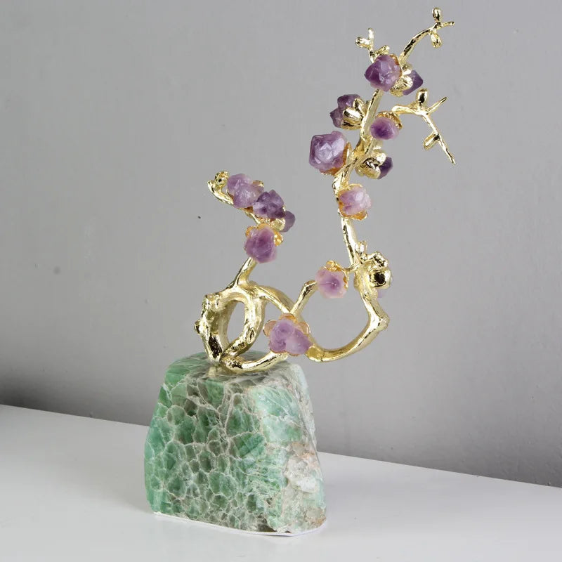 DecorBites™ Amethyst Brass Tree Ornament: Lucky Crystal Sculpture Home Decor