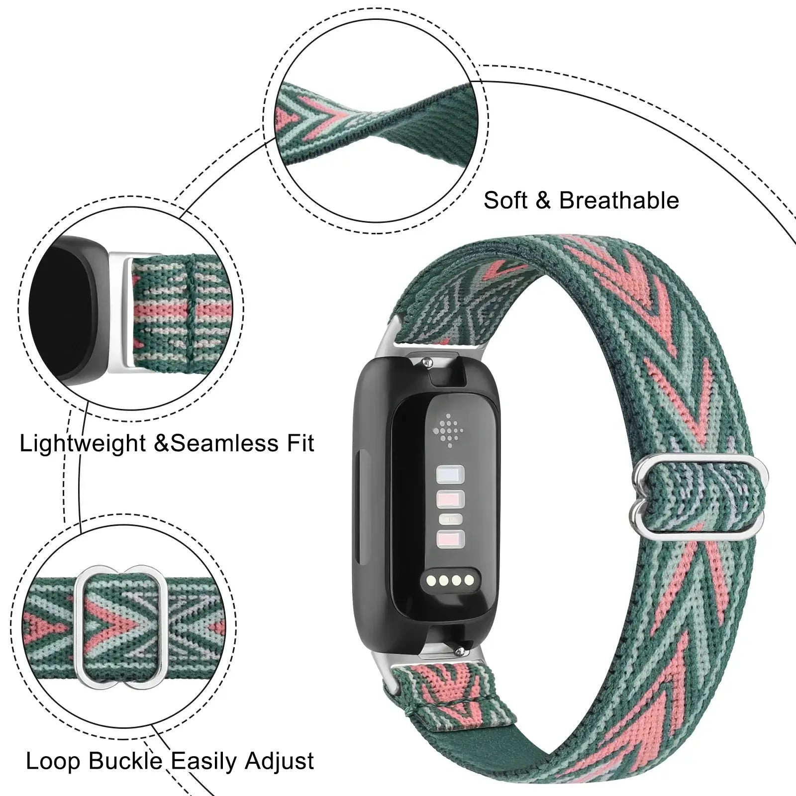 Fitbit Inspire 3, 2, 1, HR Nylon Band - Breathable Strap