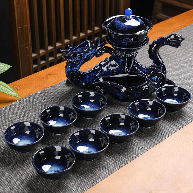DecorBites™ Dragon Kung Fu Tea Set: High-End Bone China Teapot & Cup, Automatic, Holiday Gift