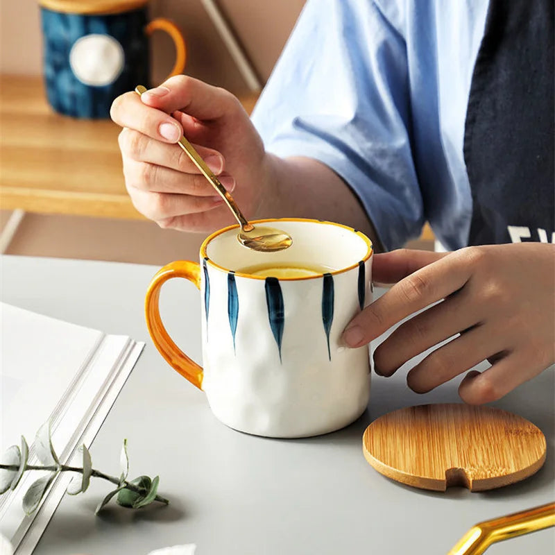 DecorBites™ Japanese Style Ceramic Mug with Spoon and Lid