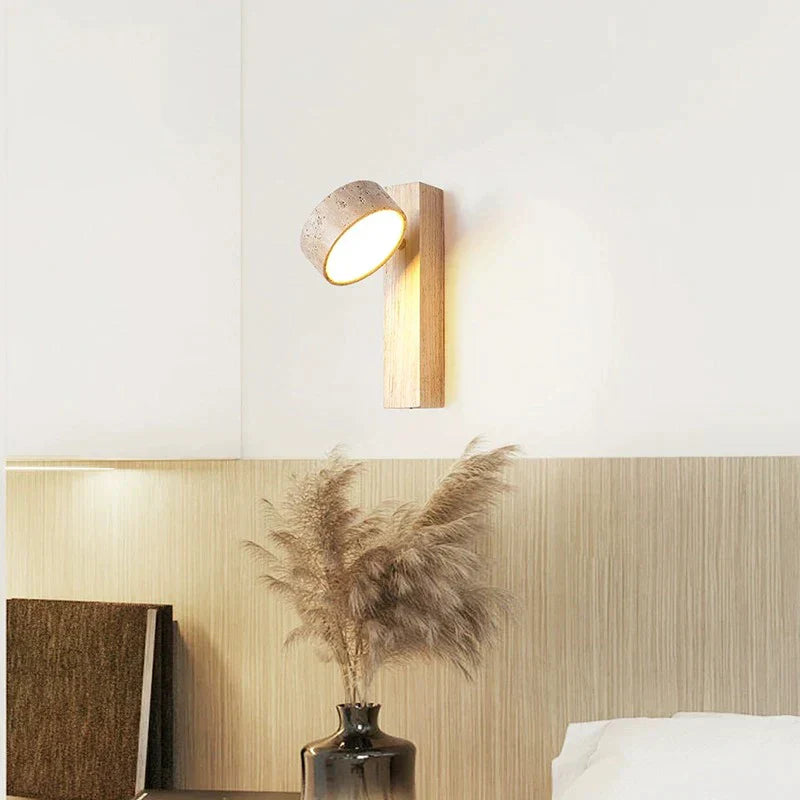 DecorBites™ Cream Style Bedside Wall Lamp Rotatable LED Light Log Wood Stone Walnut