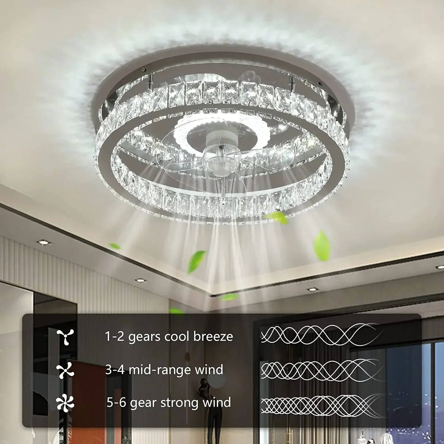DecorBites™ Crystal LED Ceiling Fan with Remote Control Flush Mount Profile