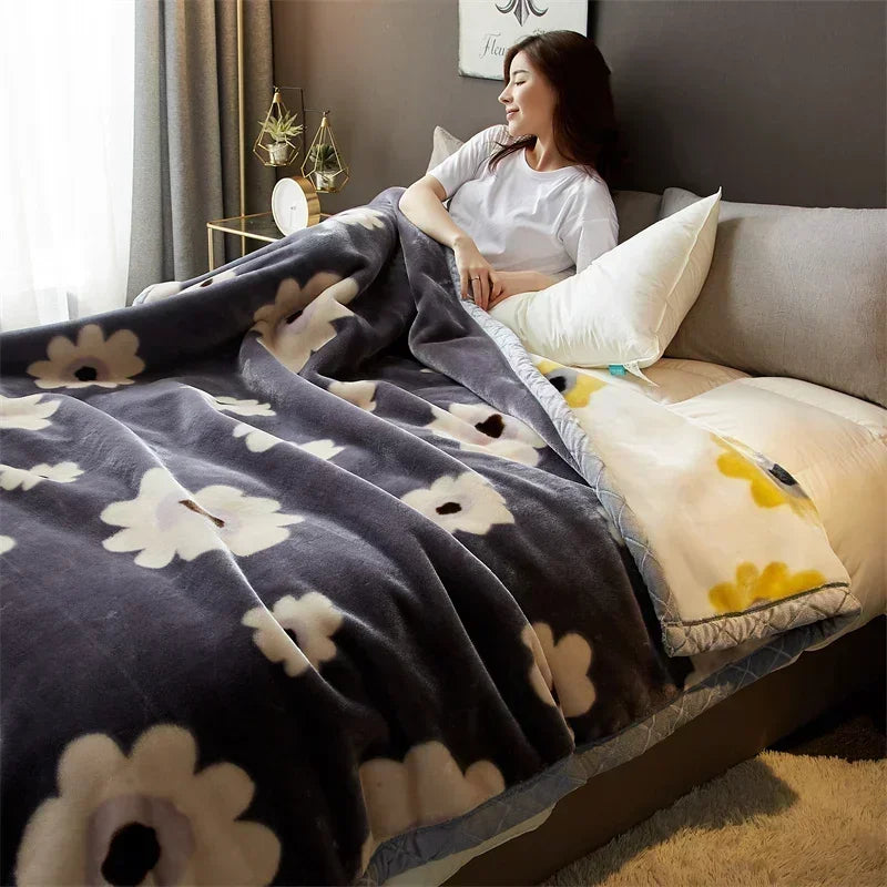 DecorBites™ Cozy Flocked Raschel Blanket | Soft & Warm Double-Sided Winter Bedding