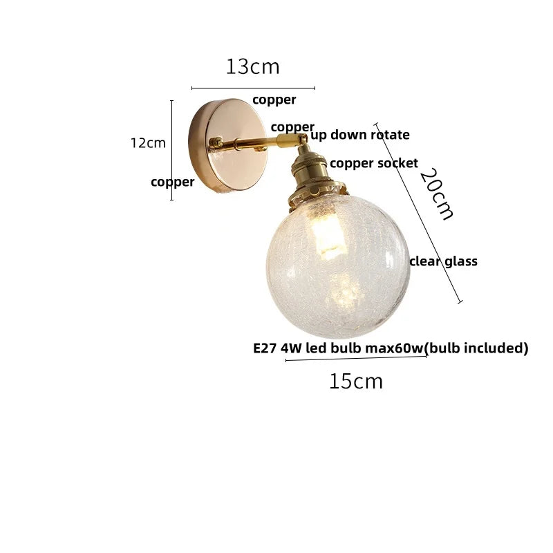 DecorBites™ Clear Glass LED Wall Sconce Pull Chain Switch Modern Bathroom Mirror Light
