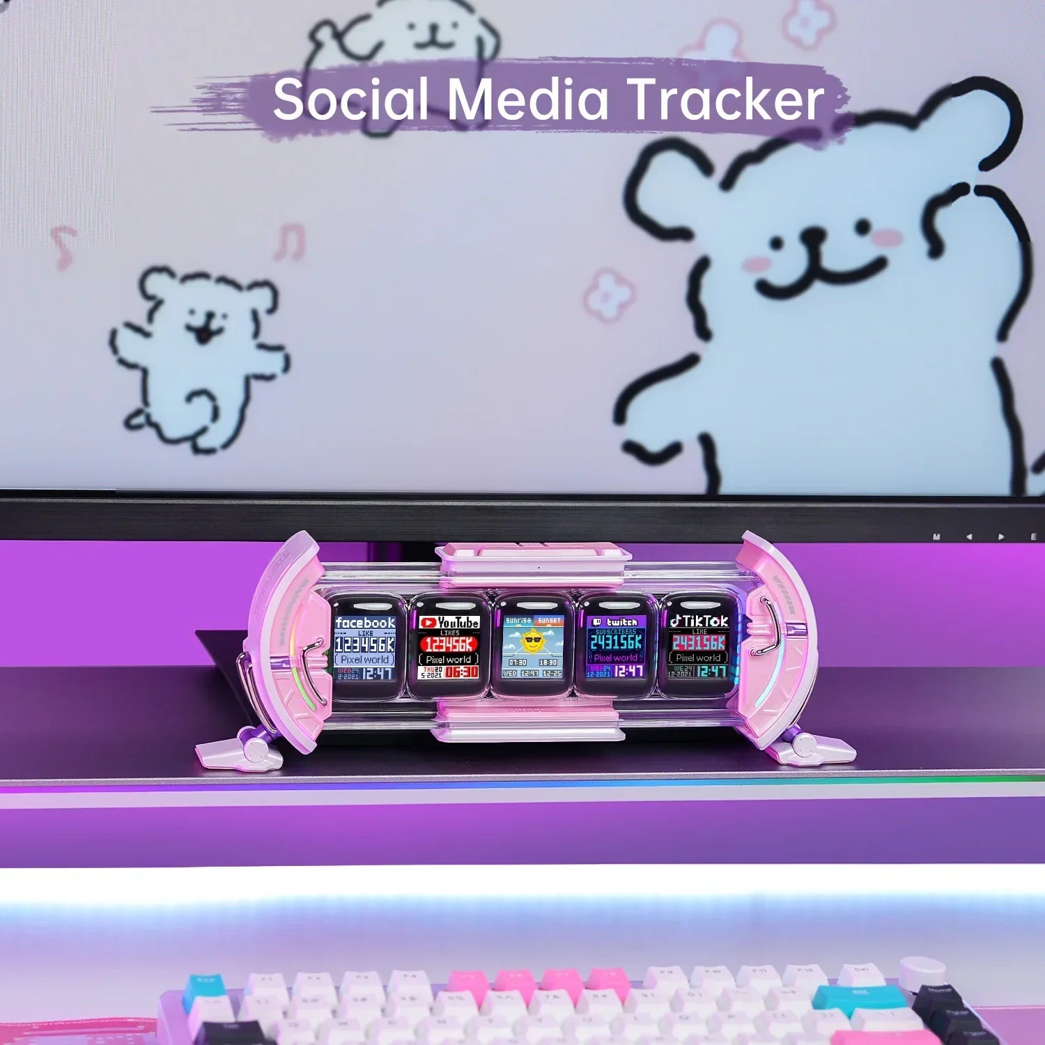 DecorBites™ Cute Gaming Digital Clock for Gamers Decor, Pixel Art Display, Pink