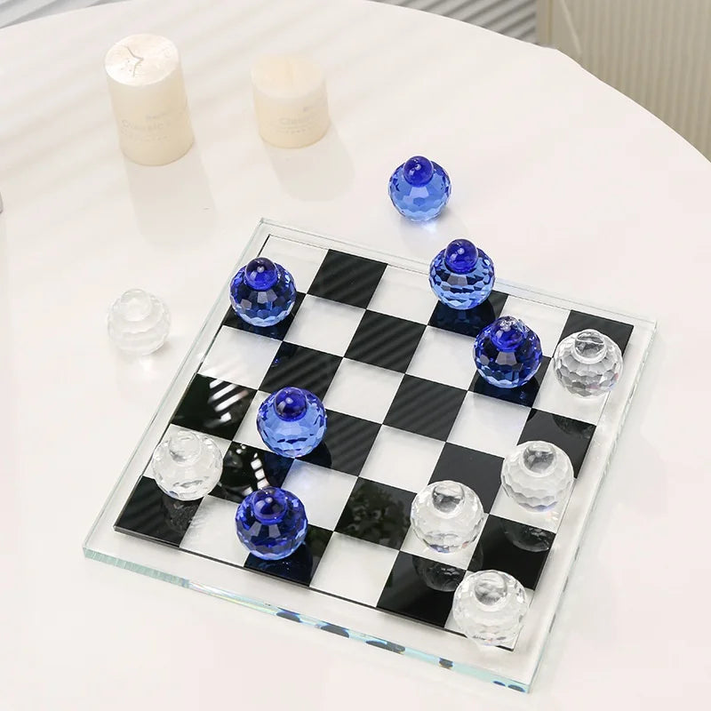 DecorBites™ Geometric Glass Chess Set Table Ornament - Home Decor Figurines