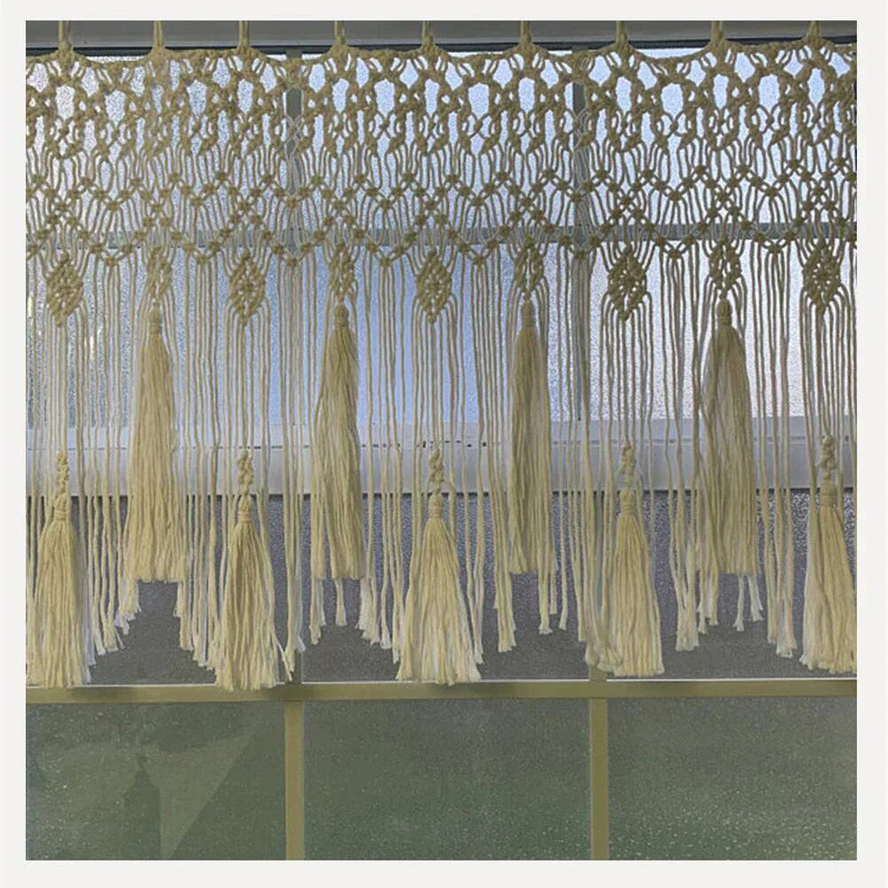 DecorBites™ Handwoven Macrame Window Curtain Tapestry with Tassels