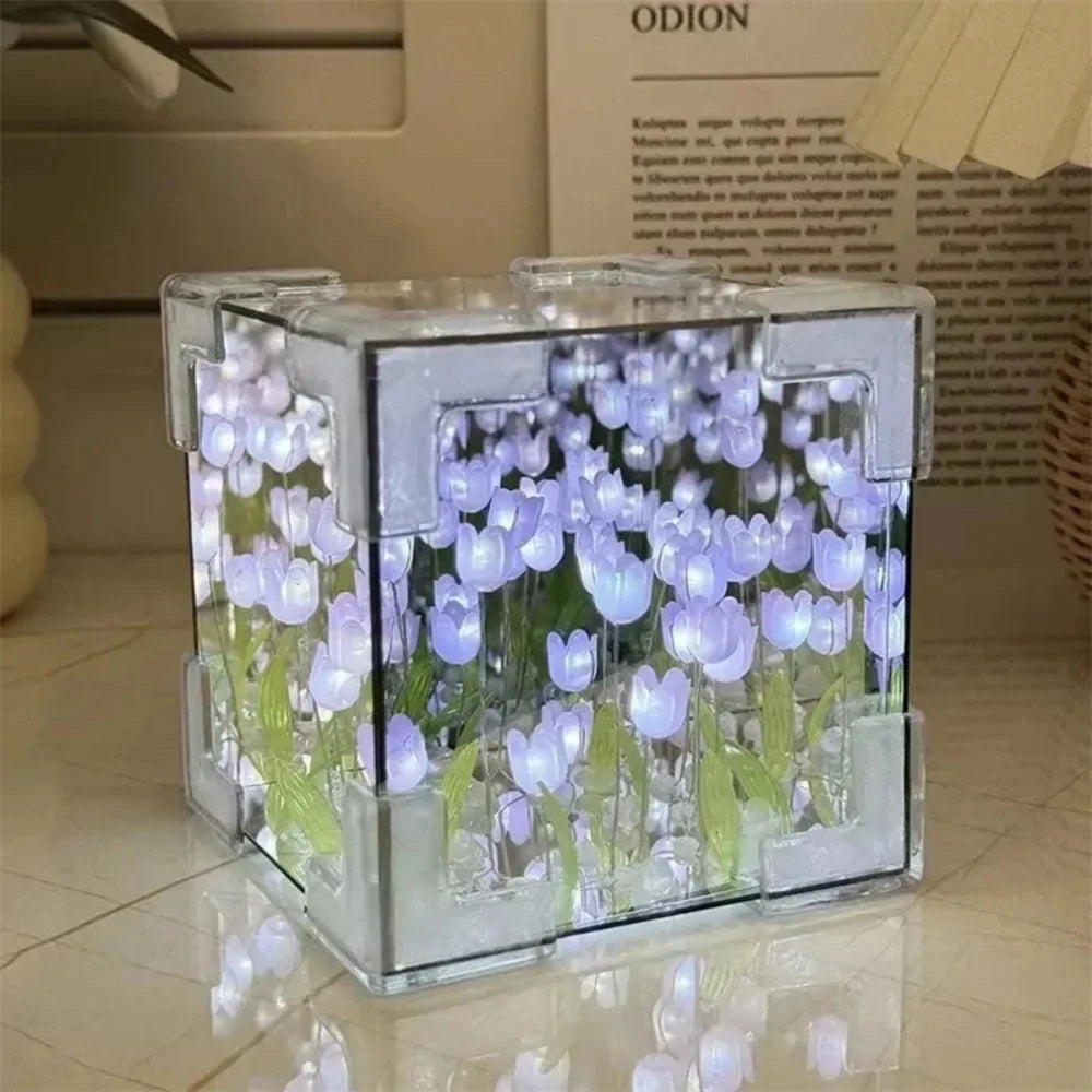 DIY Tulip Mirror Cube Lamp | Handmade Craft Night Light for Bedroom