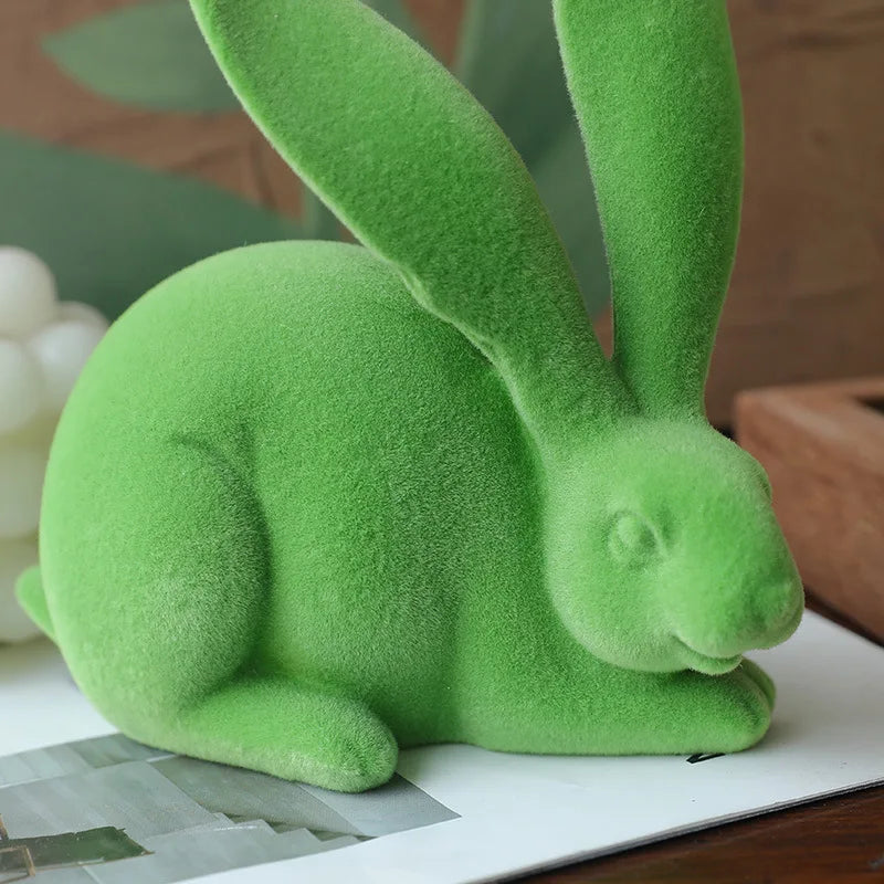DecorBites™ Abstract Rabbit Figurines: Flocking Bunny Resin Art Decor Ornaments