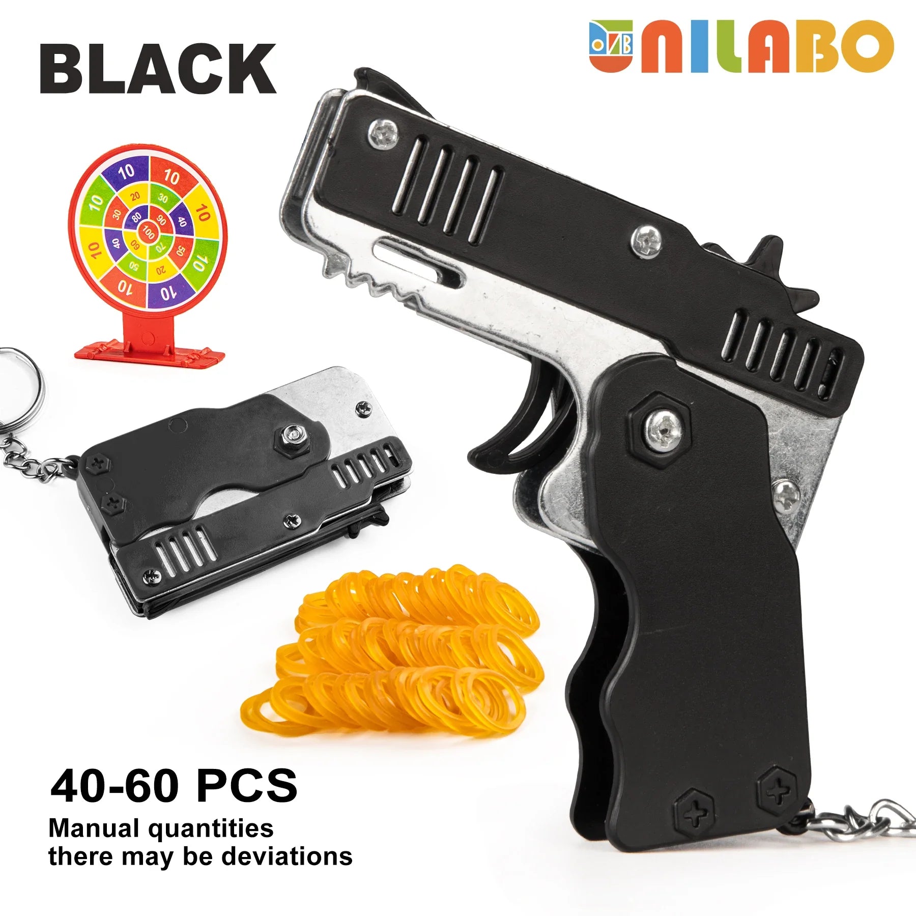 Mini Rubber Band Gun Keychain | Foldable Alloy Toy Gun with 6 Rubber Bands
