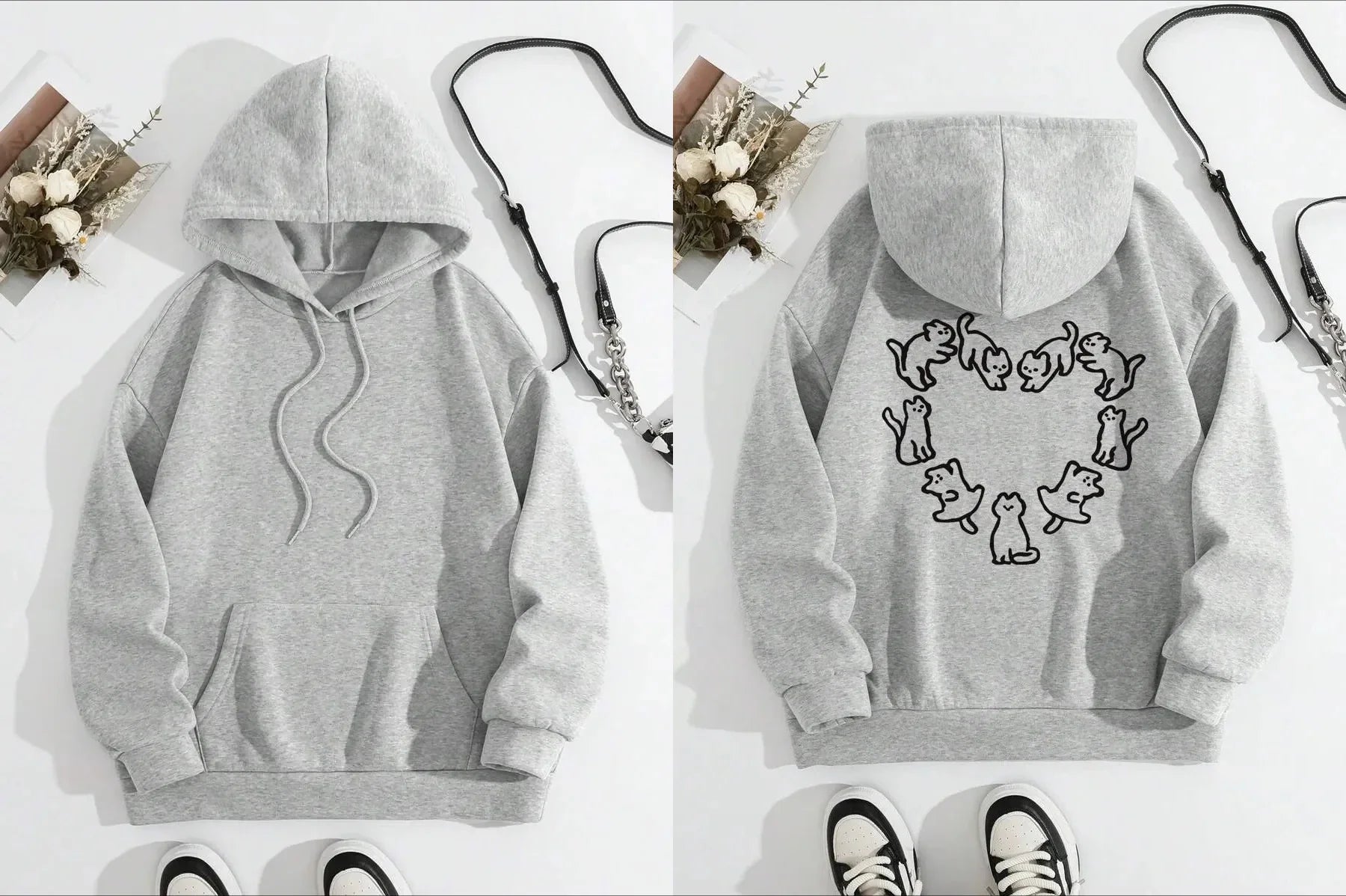 Cat Heart Print Hoodie
