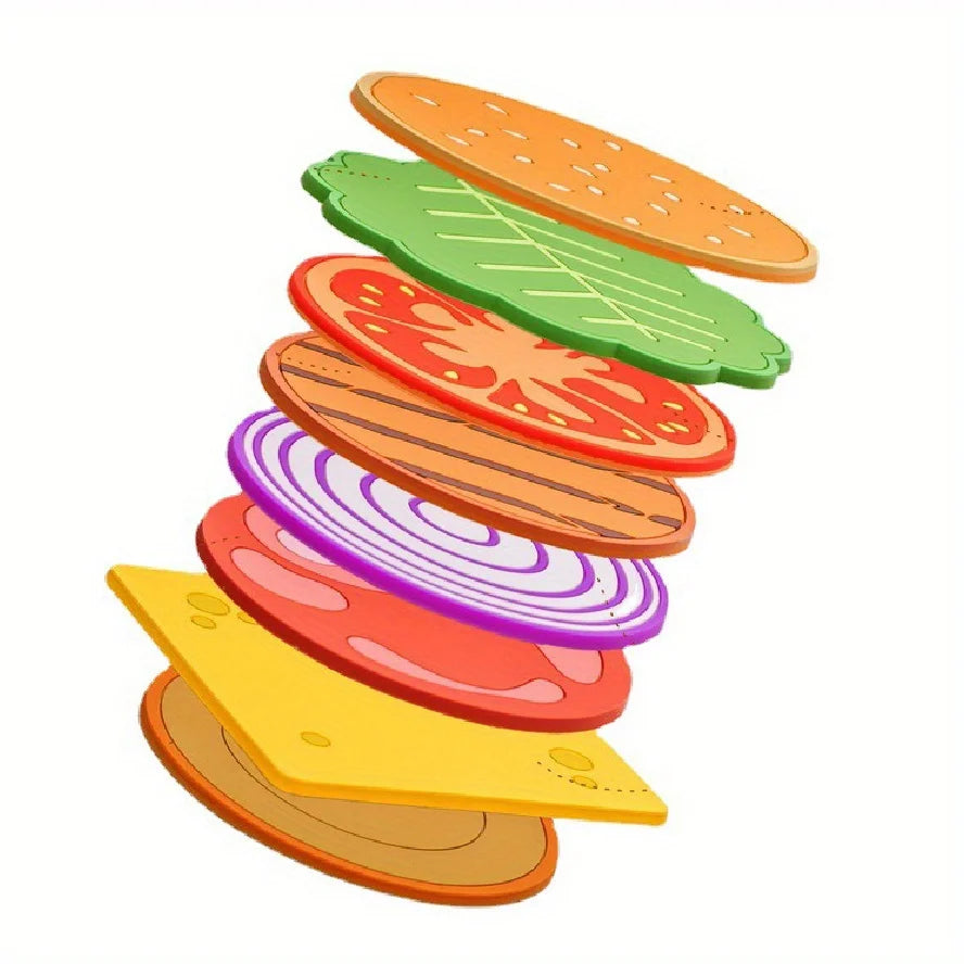 8pcs/set Burger Shape Coaster Creative Cup Pad Silicone Insulation Mat Mug Holder Kitchen Dining Bar Table Decorations Kids Gift