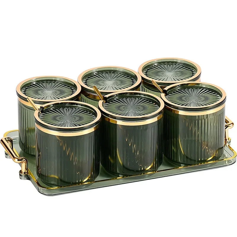 DecorBites™ Acrylic Seasoning Jar Set with Tray - Kitchen Storage Organizer