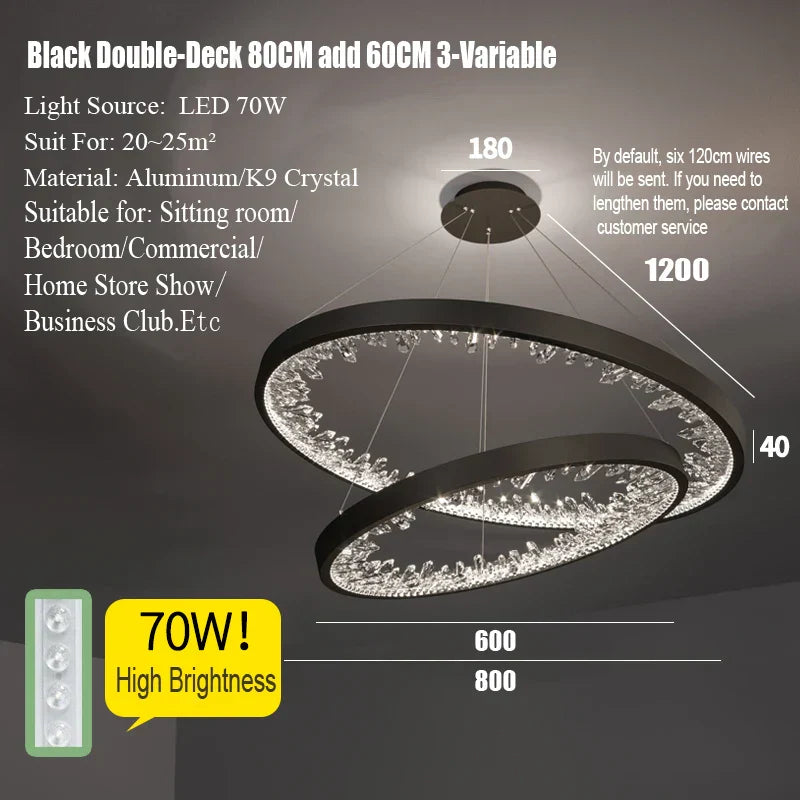 DecorBites™ Crystal LED Chandelier Circle Hanging Lamp - Modern Luxury Dimmable Lighting