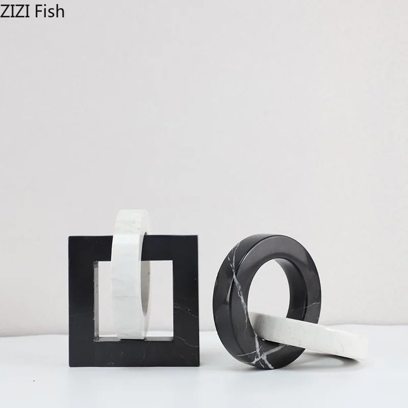 DecorBites™ Geometric Knot Sculpture Desk Decor - Abstract Square Ring Statue