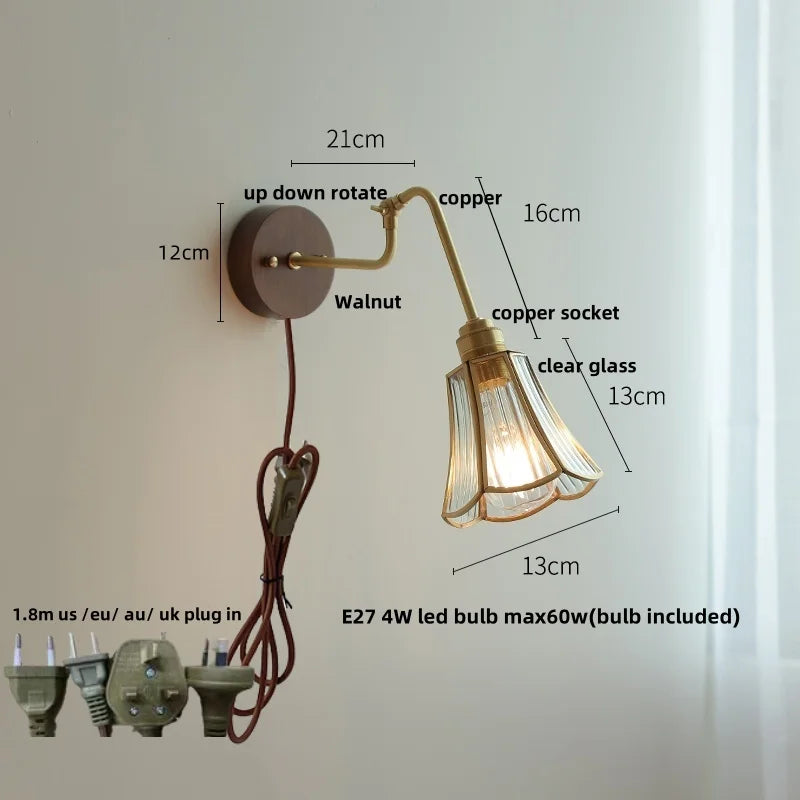 DecorBites™ Copper Glass Wall Sconce Amber LED Rotate Modern Bathroom Mirror Light