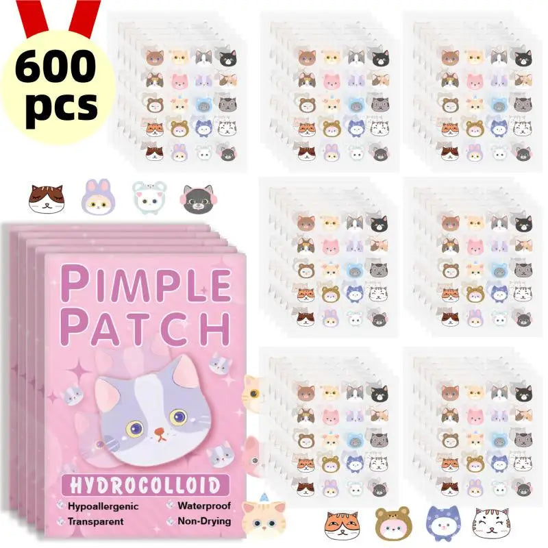 600 Pcs Cat Shaped Acne Patches | Hydrocolloid Pimple Stickers with Cute Design