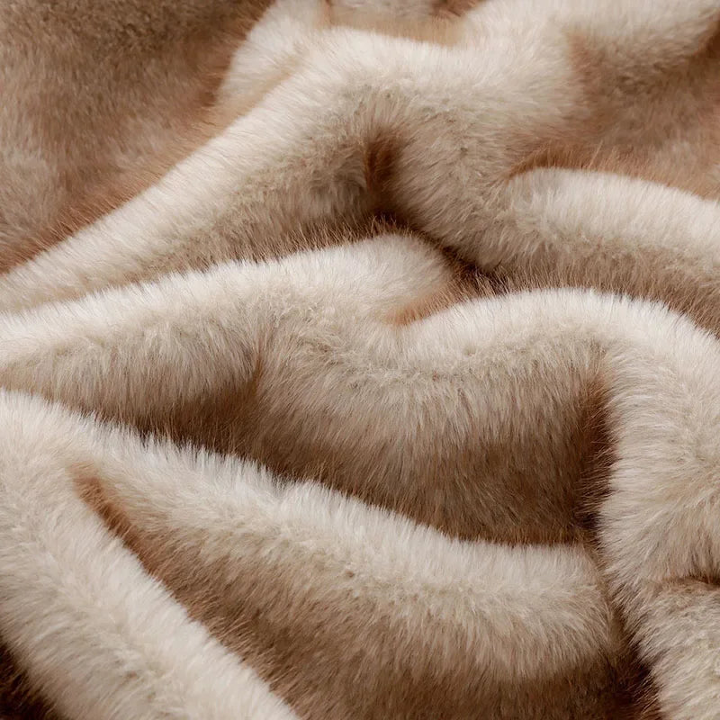 DecorBites™ Luxe Faux Fox Plush Blanket: Thick, Warm, Soft Sofa Cover - High-Quality Solid Color