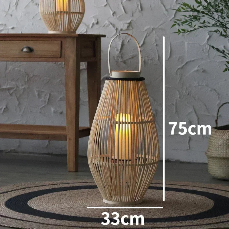DecorBites™ Bamboo Lantern Candle Holder Vintage Nordic Style Wood Floor Decoration