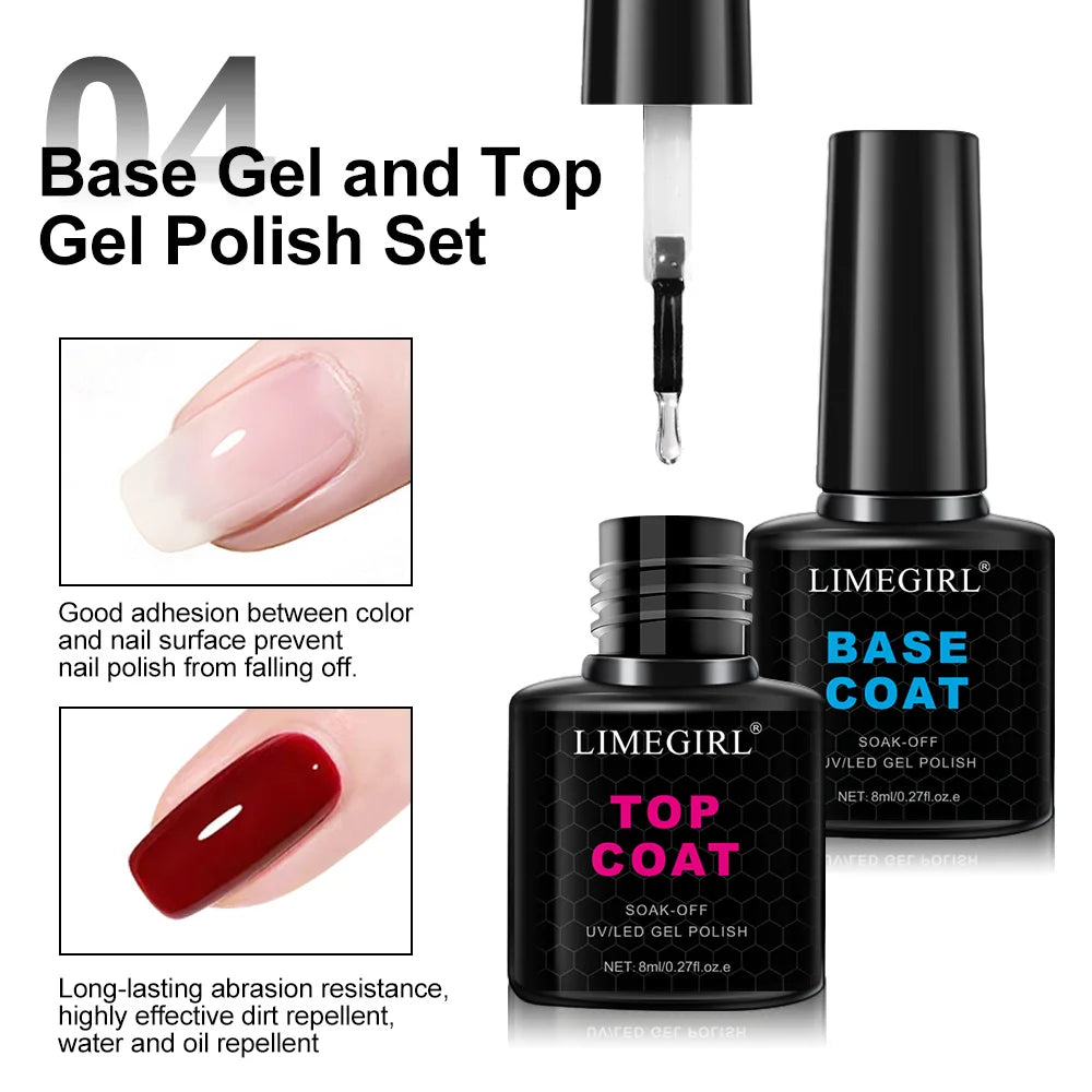 LIMEGIRL 8ml Soak Off Matte Top Base Coat | UV Gel Nail Polish for Manicure