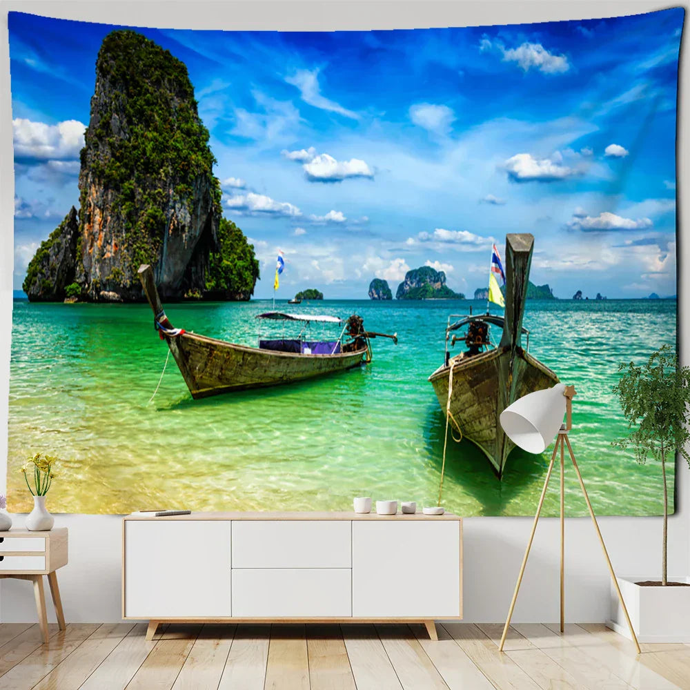 DecorBites™ Coastal Cave Tapestry Wall Hanging - Boho Seaside Landscape Room Decor