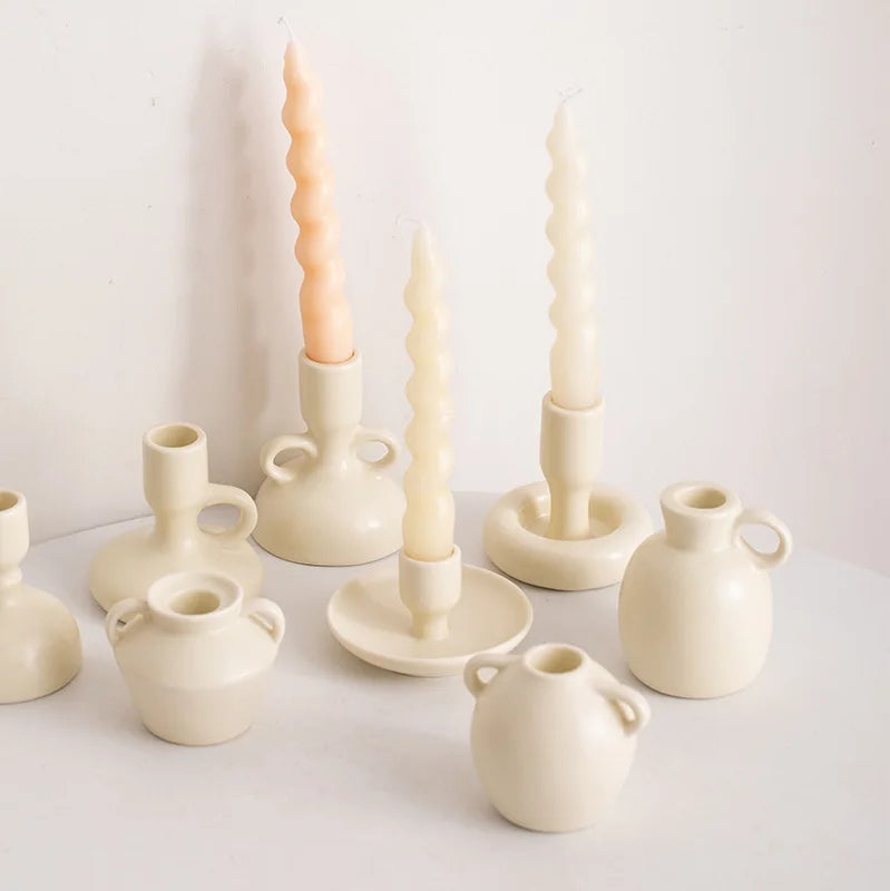 DecorBites™ Geometric Ceramic Candle Holder Set - Decorative Home Decor Ornaments