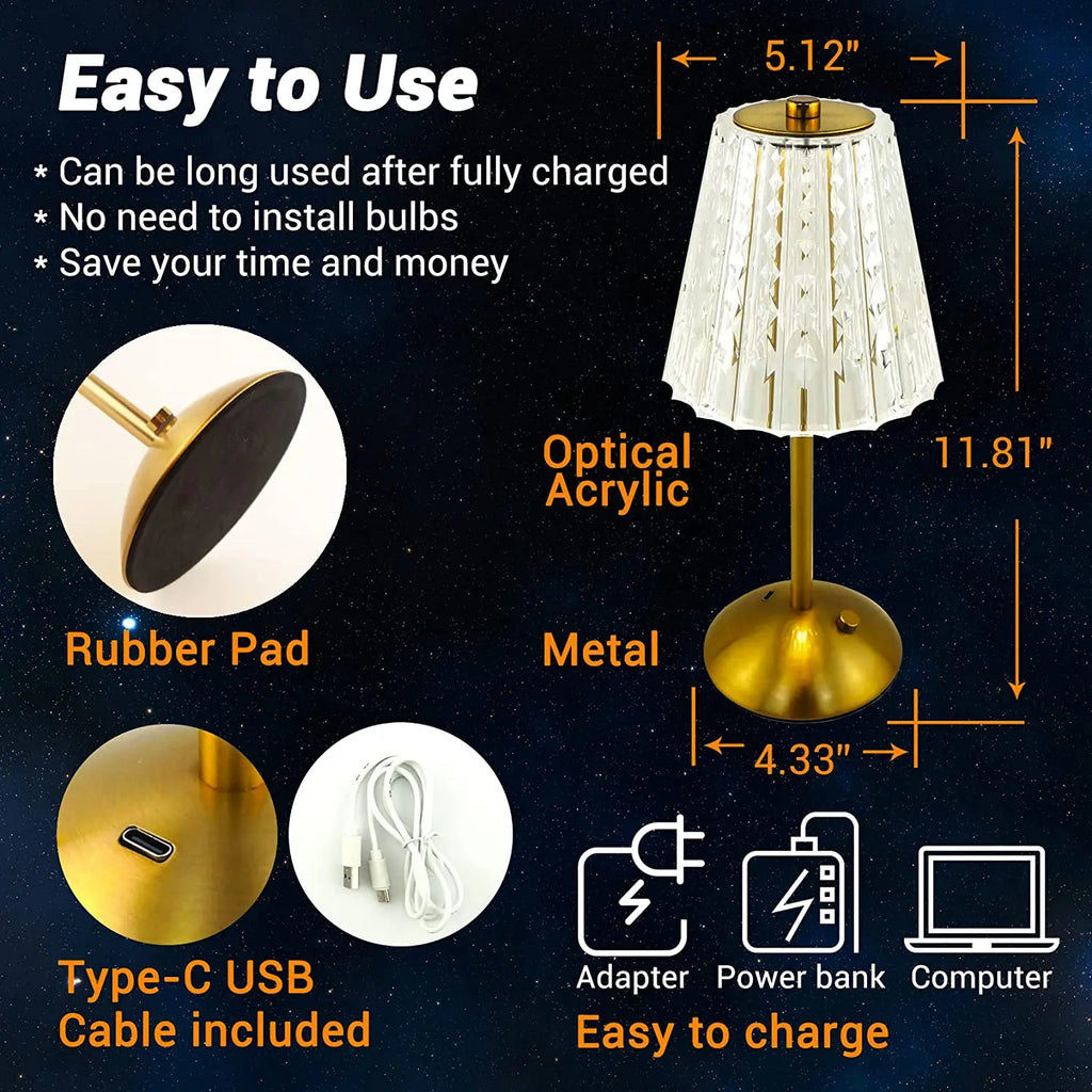 DecorBites™ Crystal Diamond Touch Sensor Cordless Table Lamp