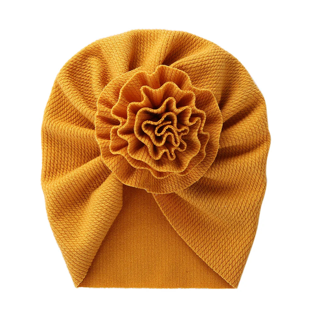 Big Blossom Flower Ribbed Turban Baby Hat | Soft Cotton Topknot Bonnet for Newborns and Toddlers