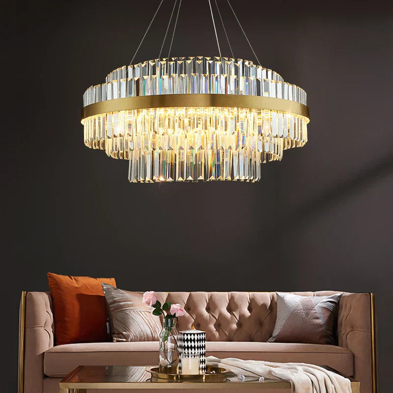 DecorBites™ Gold Metal Round Dimmable LED Pendant Light with K9 Crystals