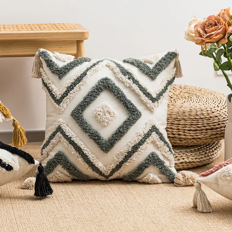 DecorBites™ Geometric Embroidery Boho Cushion Cover Sofa Decorative Pillowcase Canvas Cotton
