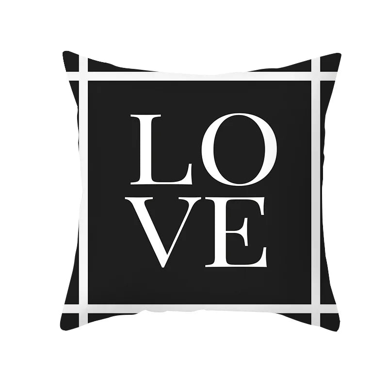 DecorBites™ Black Geometry Letters Print Cushion Cover for Home Decor & Office