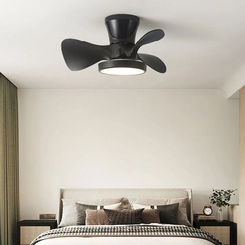 Modern white led ceiling fan with wooden blades bedroom light